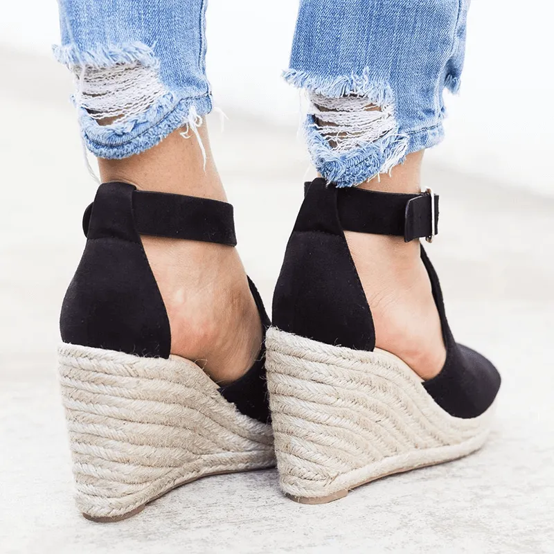 Women's Leopard Espadrilles Wedge Peep Toe Ankle Strap Sandals