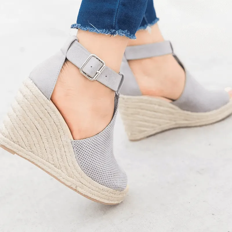 Women's Leopard Espadrilles Wedge Peep Toe Ankle Strap Sandals