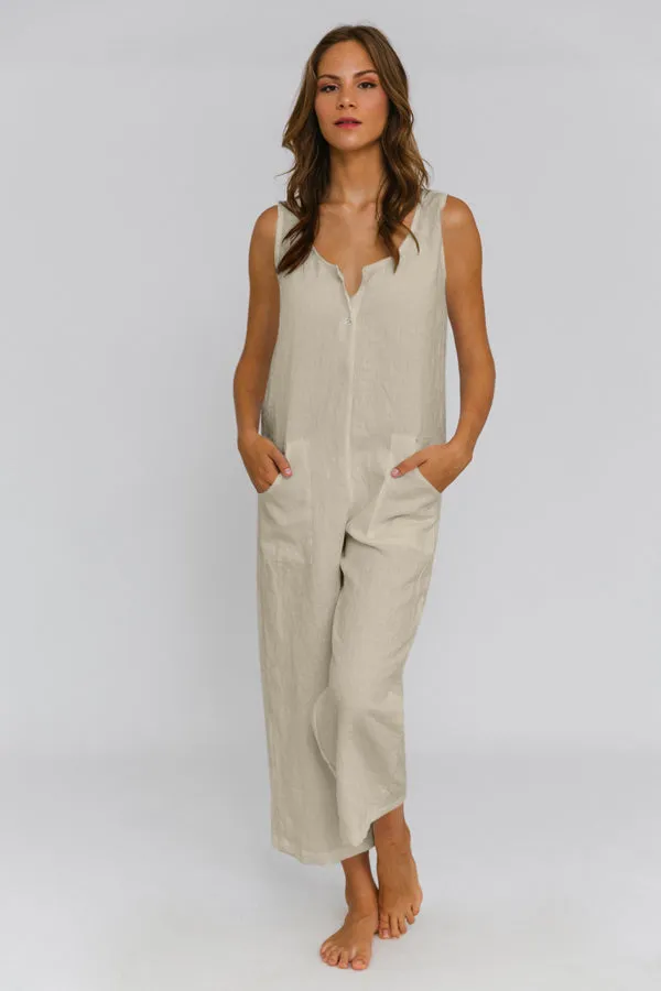 Women's linen jumpsuit beige natural - Ema