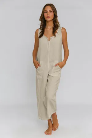 Women's linen jumpsuit beige natural - Ema