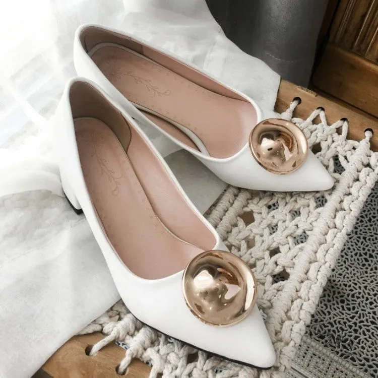 Women's Pointed Toe Metal Deco Chunky Heel Pumps
