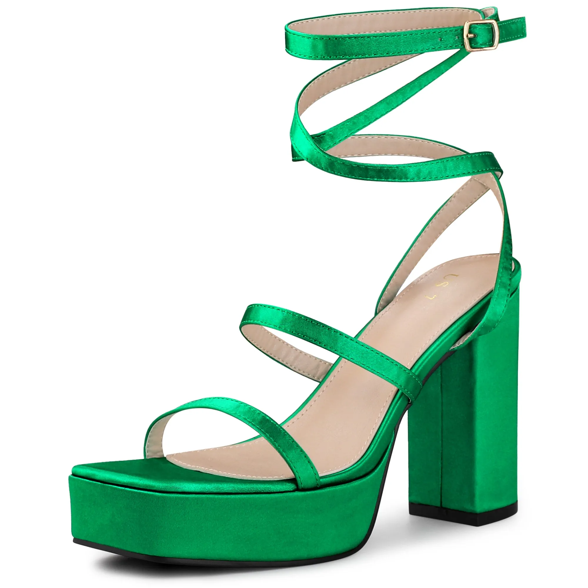 Women's Wrap Up Open Toe Platform Buckle Chunky High Heel Sandals