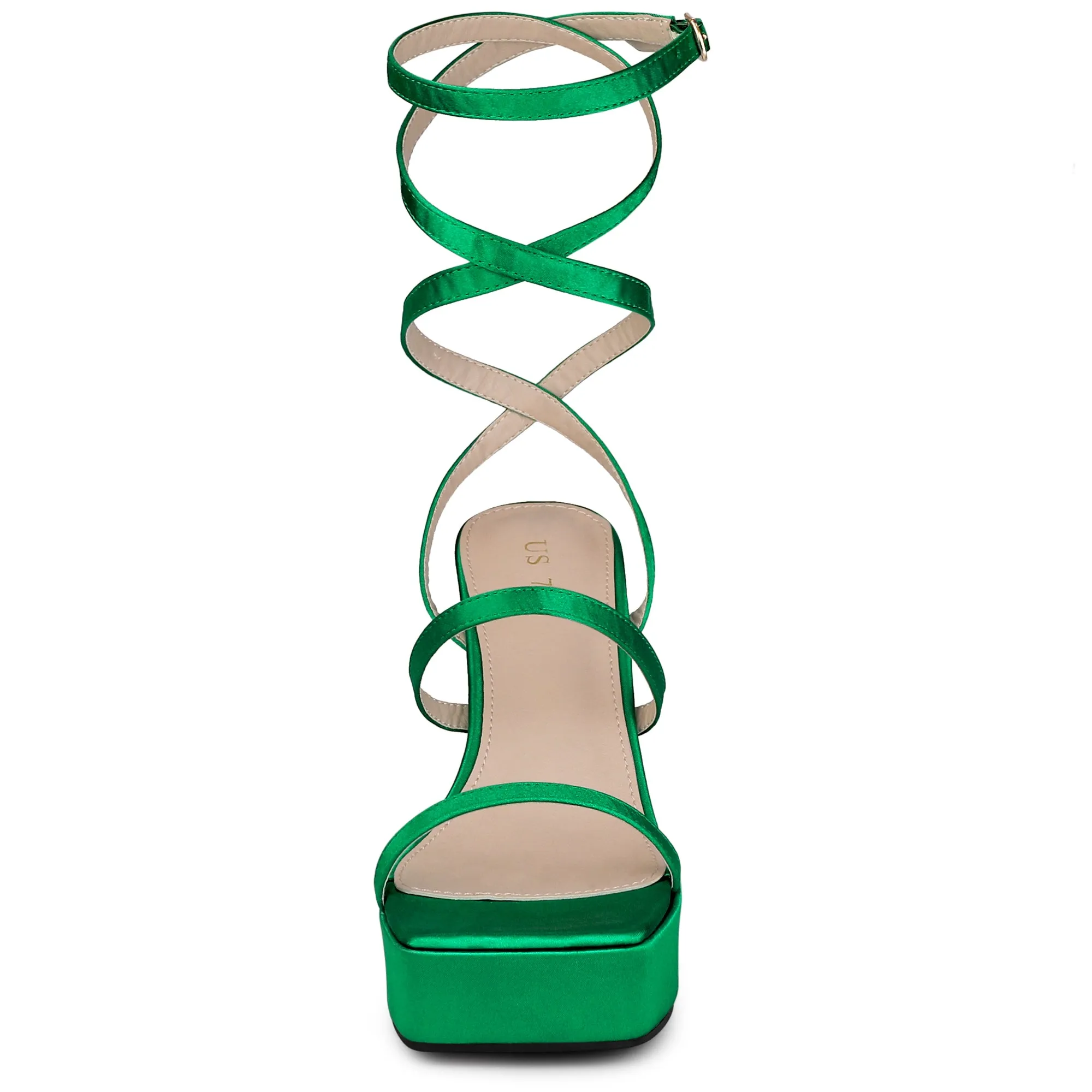 Women's Wrap Up Open Toe Platform Buckle Chunky High Heel Sandals
