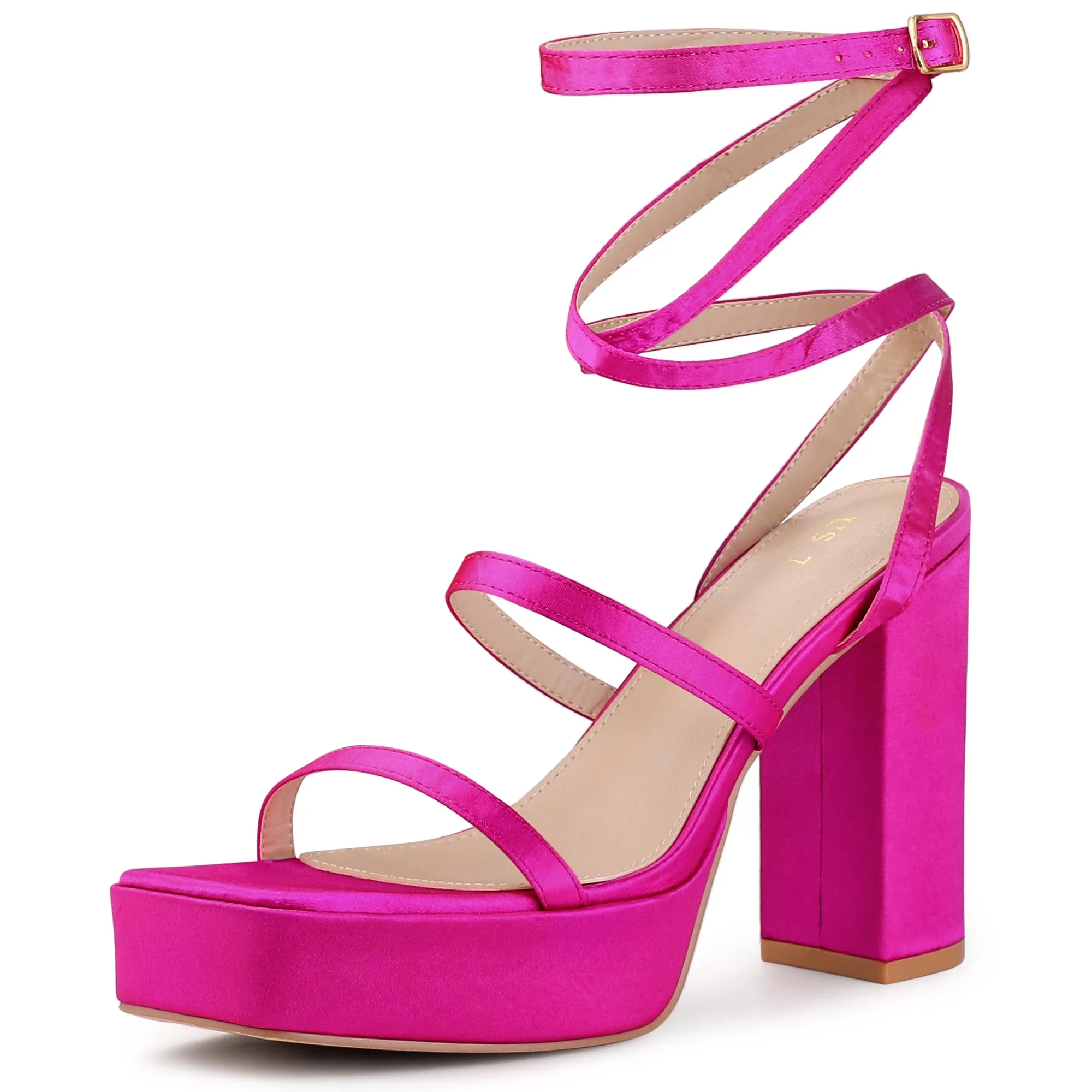 Women's Wrap Up Open Toe Platform Buckle Chunky High Heel Sandals
