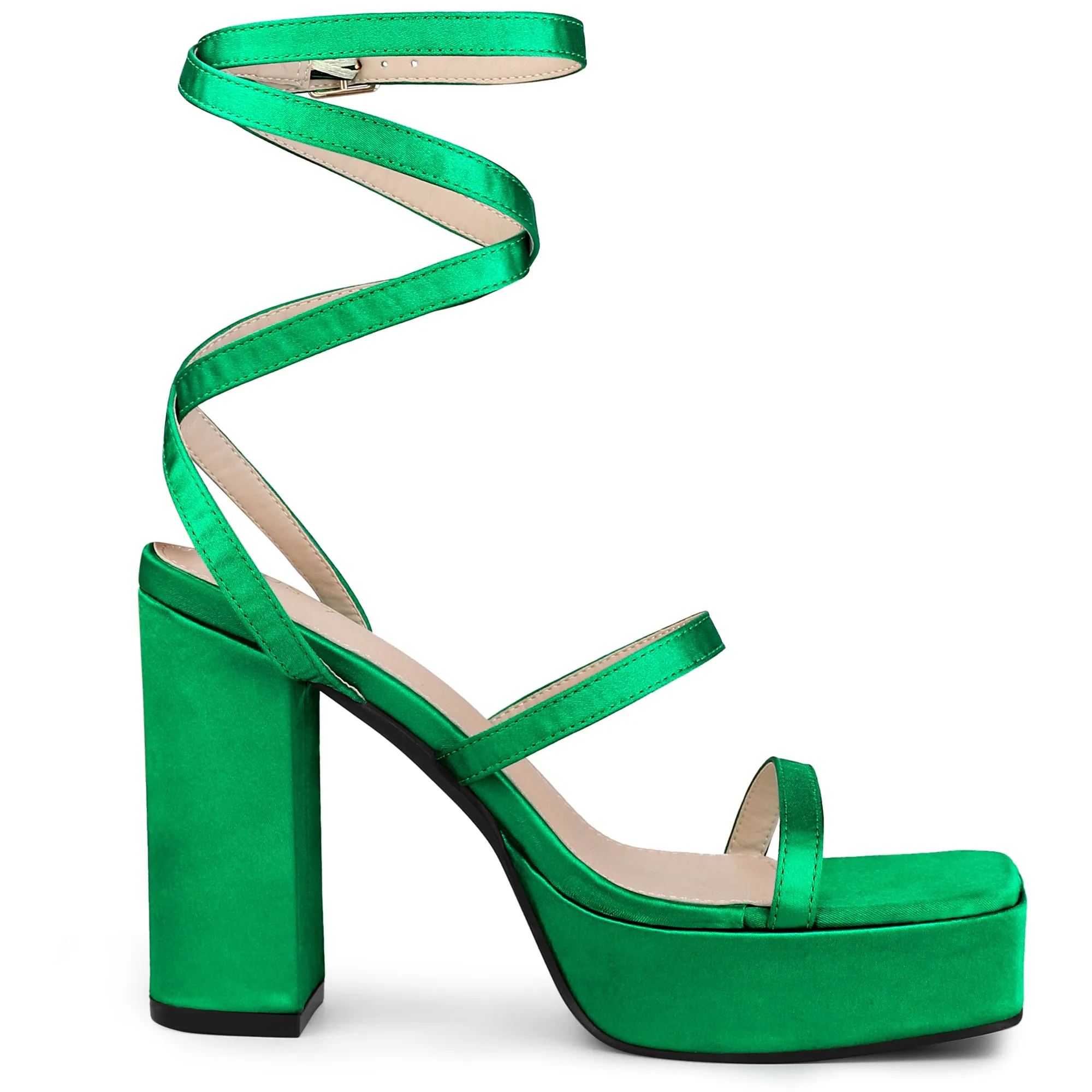 Women's Wrap Up Open Toe Platform Buckle Chunky High Heel Sandals