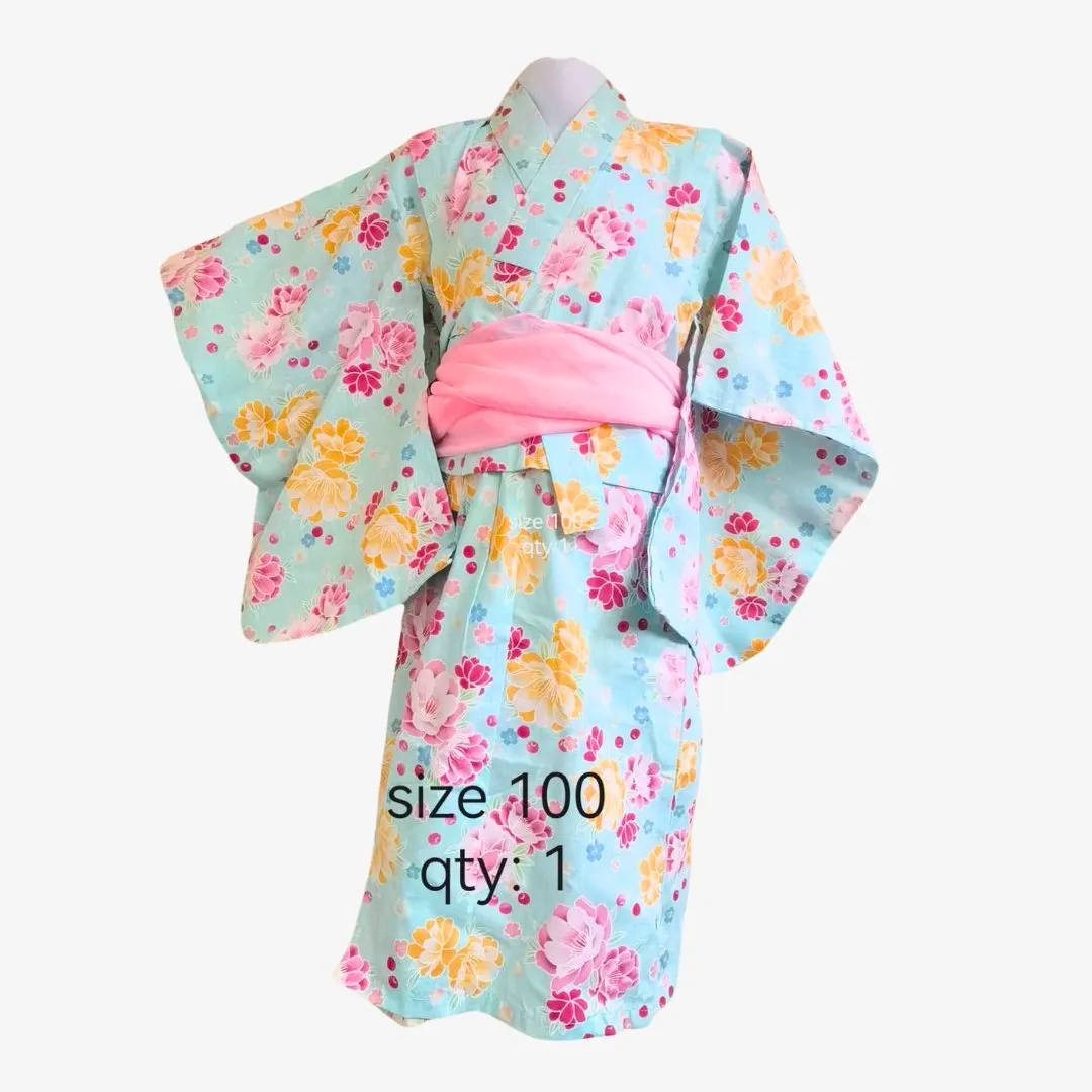 Yukata Girls - light blue with yellow and pink floral and cherries