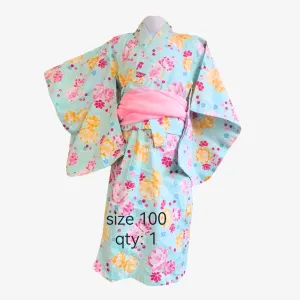 Yukata Girls - light blue with yellow and pink floral and cherries